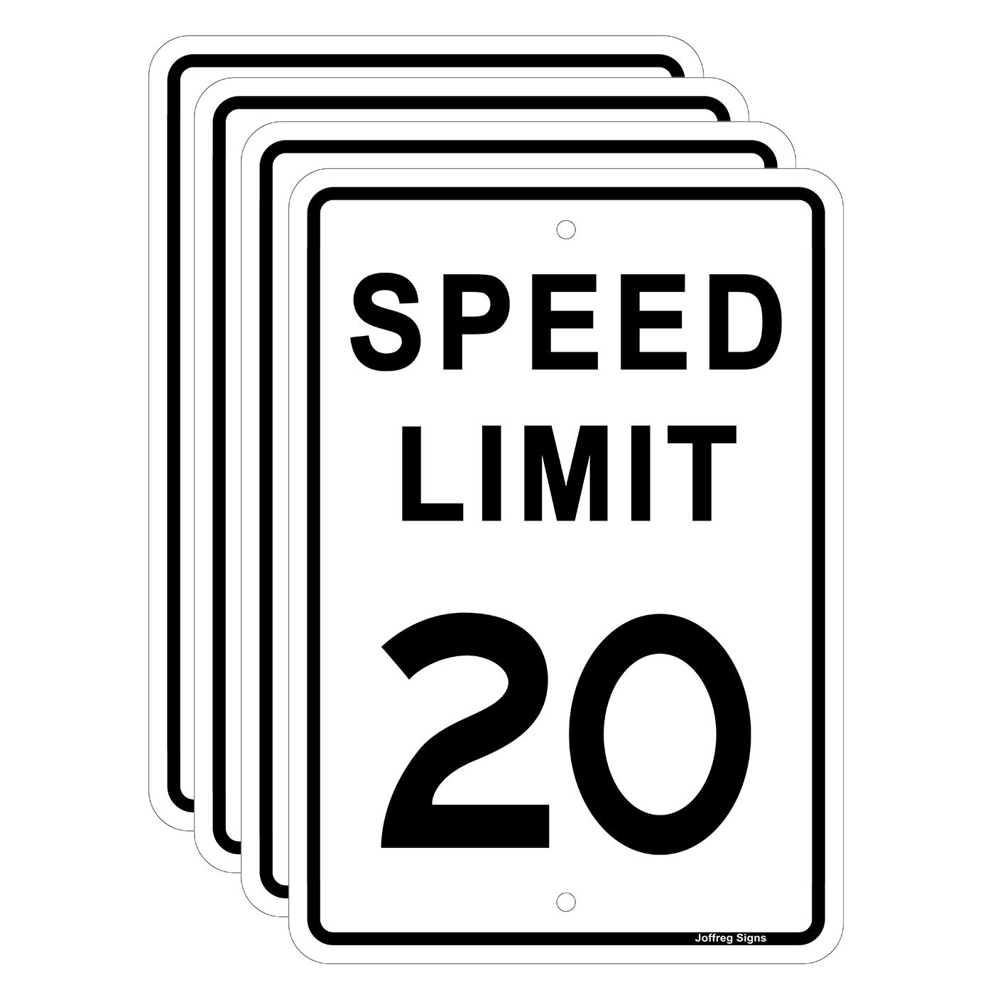 Joffreg Speed Limit 20 MPH, 17 x 12 pulgadas, aluminio reflectante (paquete de 4)