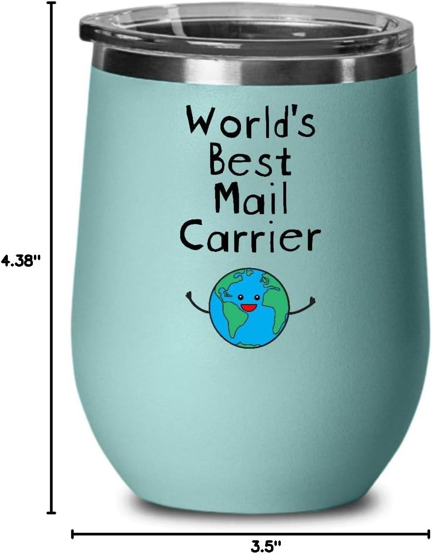 World's Best Mail Carrier Wine Tumbler - Unique Gifts for Mailman Mail Man Postal Postman Letter Postie Parcel Courier Post Office Service - Wine Glass with Lid - Teal