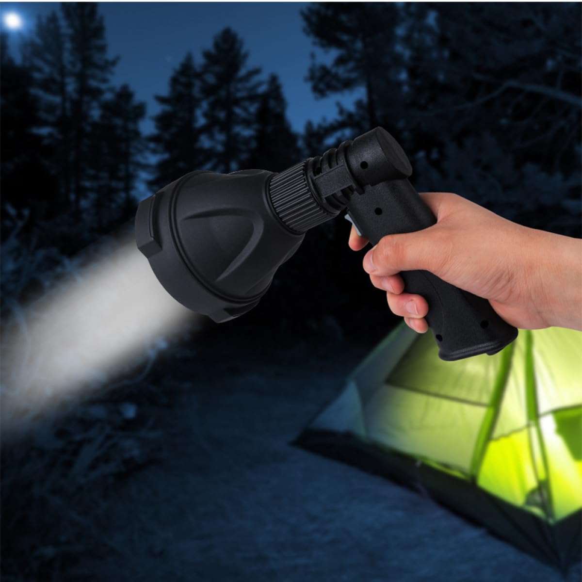 Ipetboom Torcia LED Portatile Ricaricabile 4000mAh con 3 Modalità Regolabili, Faretto Spot Lamp con Staffa Triangolare per Campeggio e Caccia, Distanza di Illuminazione 300m