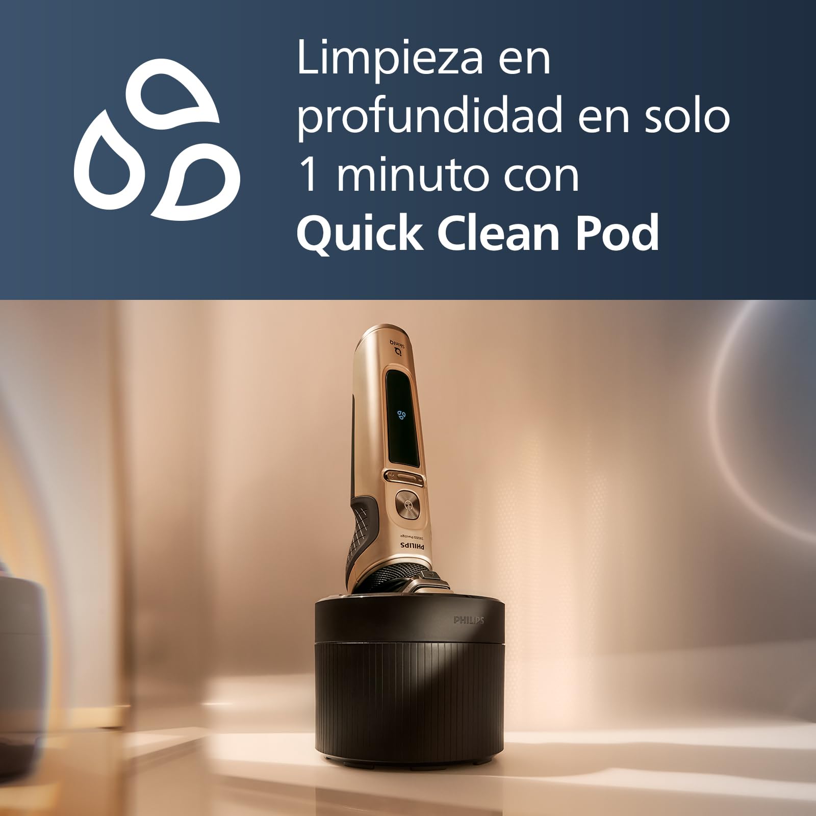 Philips S9000 Prestige, Afeitadora Eléctrica Hombre, Máquina de Afeitar Barba en Seco y Mojado, Tecnología Levanta y Corta SkinIQ, Recortador de Precisión, Centro de Limpieza, Funda Premium, SP9841/32