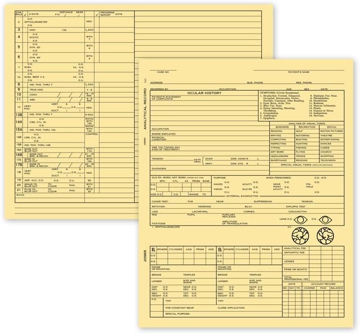 5Forms Optometry Exam Record Form Folder Style Card File Two-Sided 4 x 6 Qty 100