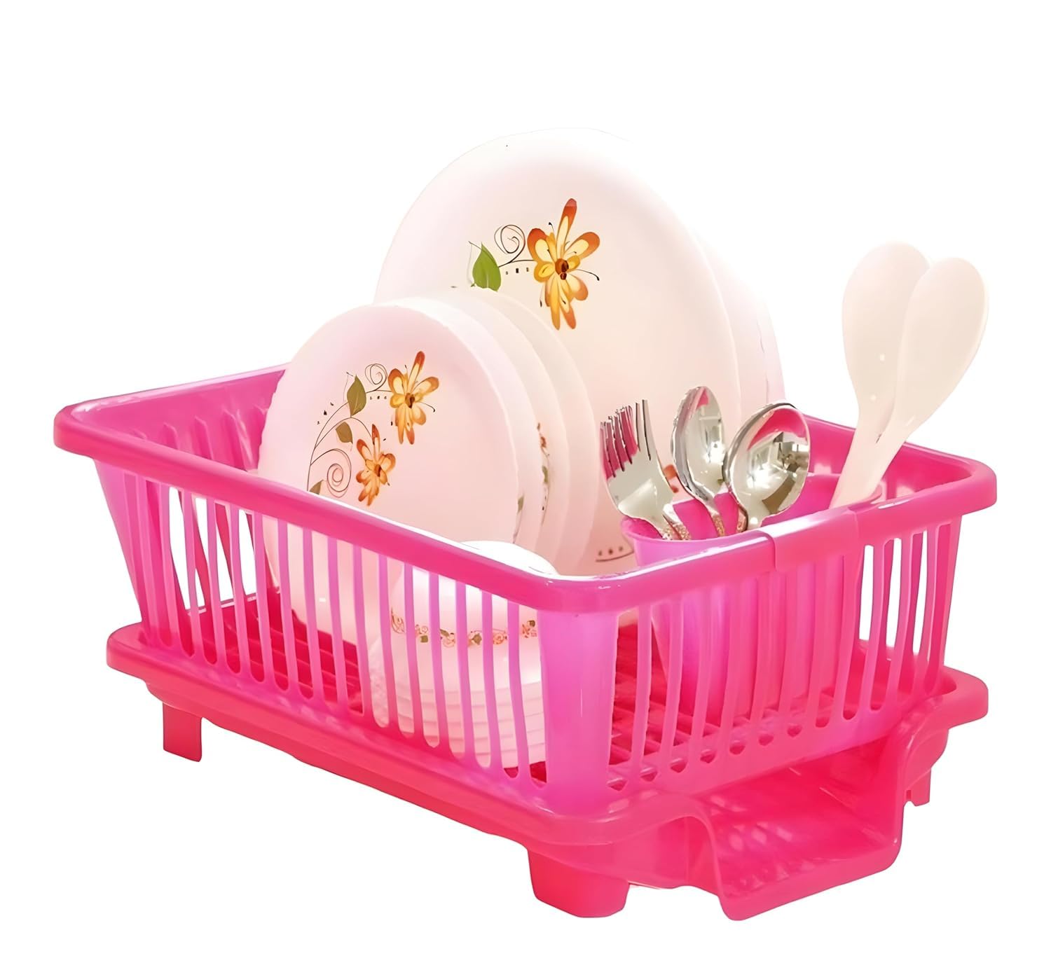 Radiant Basket Drainer And Dish Drainer Basket For Utensil Stand With Drainer, Bartan Stand, Dish Rack (Plastic, Pink)