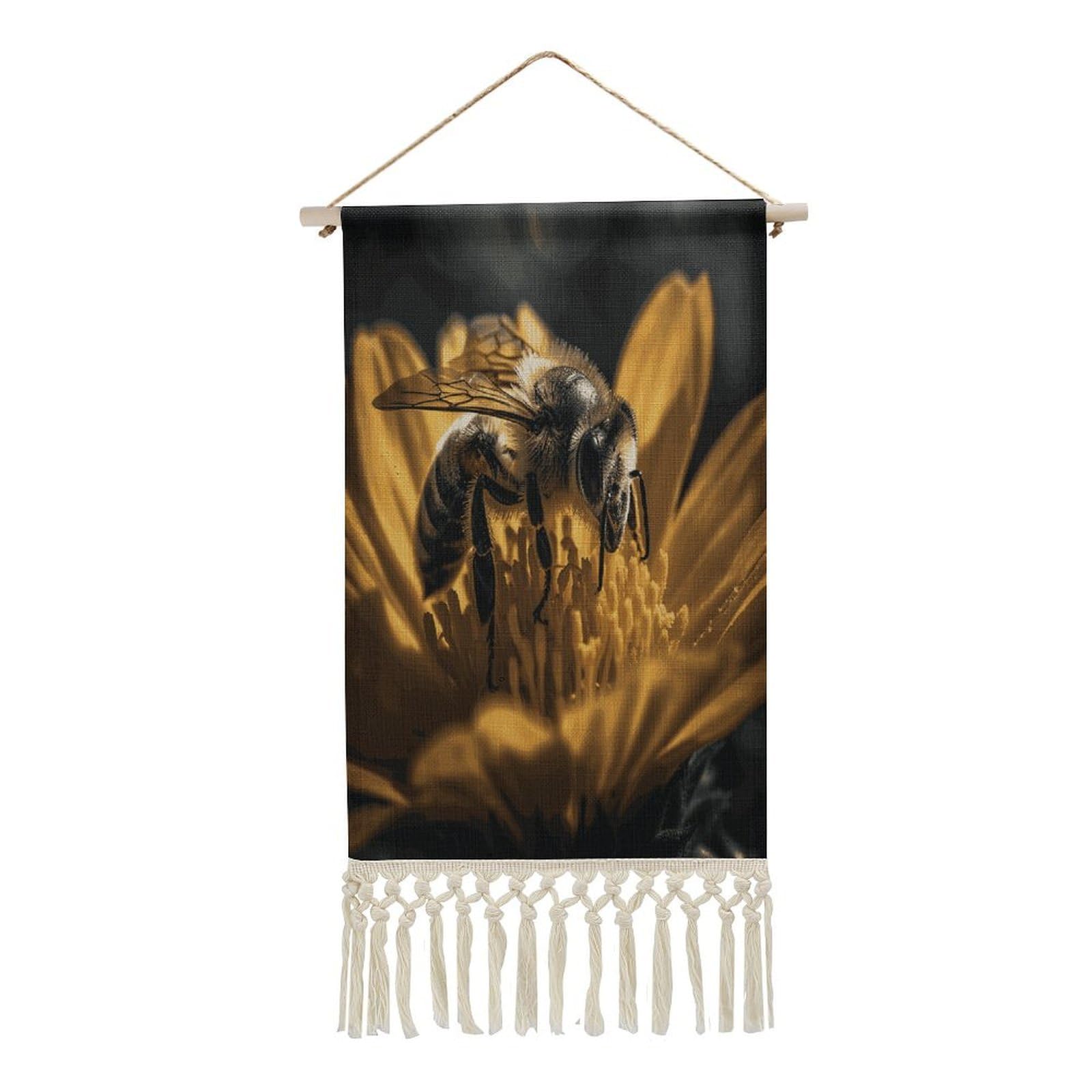 Adfgyerh Style Serious Bee Tapestry With Tassels Cotton And Linen Hanging Posters, Wall Art For Travel Gift, Wall Tapestry For Office Home Decor Bedroom Living Room Decor
