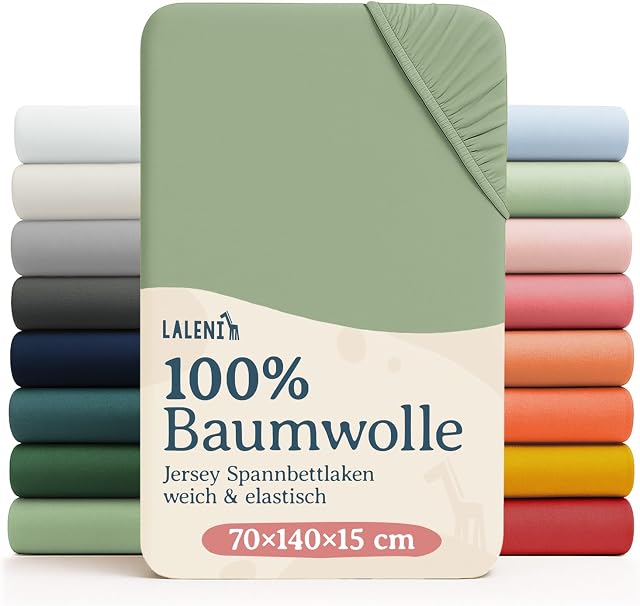Laleni Jersey Spannbettlaken, 70x140cm, für Baby Beistellbett & Stubenwagen, 100% Baumwolle, Oeko-TEX Zertifiziert, 2er Set, Grün