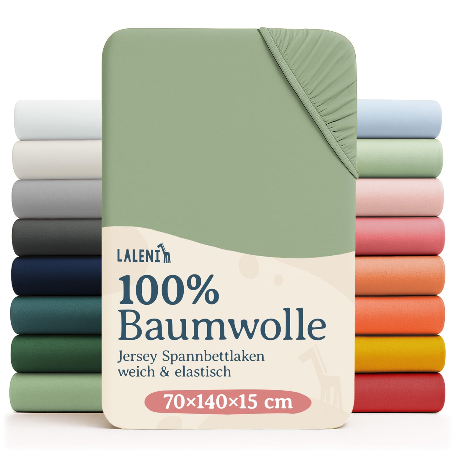Laleni Jersey Fitted Sheet, Oeko-Tex-Certified Bed Sheet for Baby and Children's Beds, Made of 100% Cotton, Size 70 x 140 cm, Green