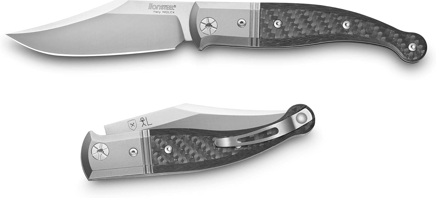Lion Steel Gitano Slip-Joint GT01 CF Knife Niolox Stainless and Black Carbon Fiber Pocket Knives