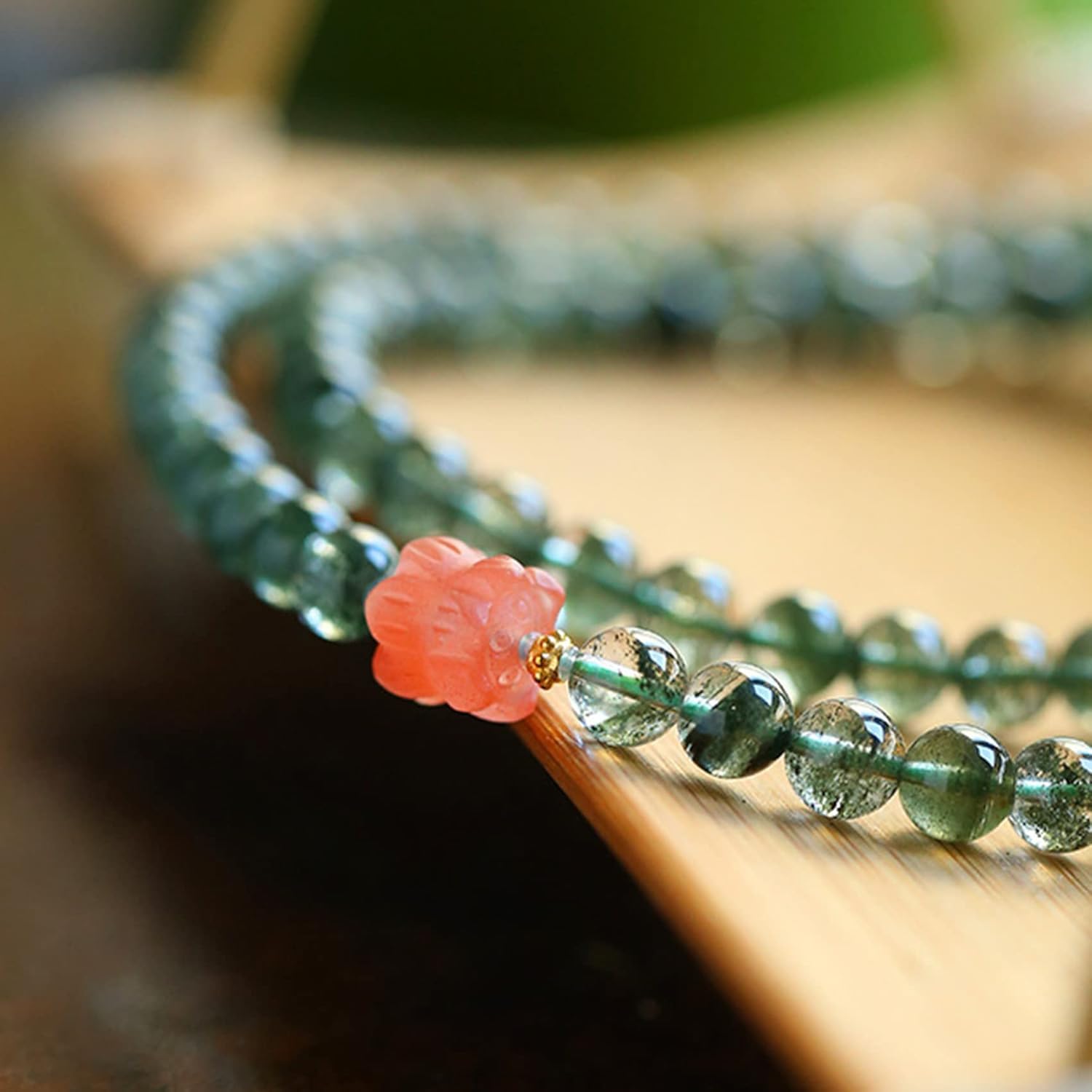 YDYDTTKD Pulsera de Cuentas, Pulsera de Cuarzo Verde Natural, Pulsera de Cuentas de 6,5 mm para Mujer, Pulsera de Cristal Multicapa, Chakra Reiki, atrae Dinero patrimonial