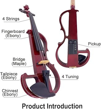 Yinfente Electric Violin 4/4 Full Size Silent 4 String Student Beginner Violin Ebony Fittings With Case Bow Shoulder rest Rosin Cable Headphone