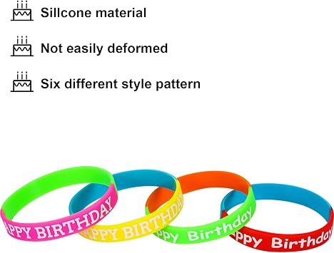 JOVITEC 24 Pcs Happy Birthday Rubber Bracelets Colored Silicone Bracelets for Teenagers Birthday Party Favors for Party Supplies (Fresh Style)