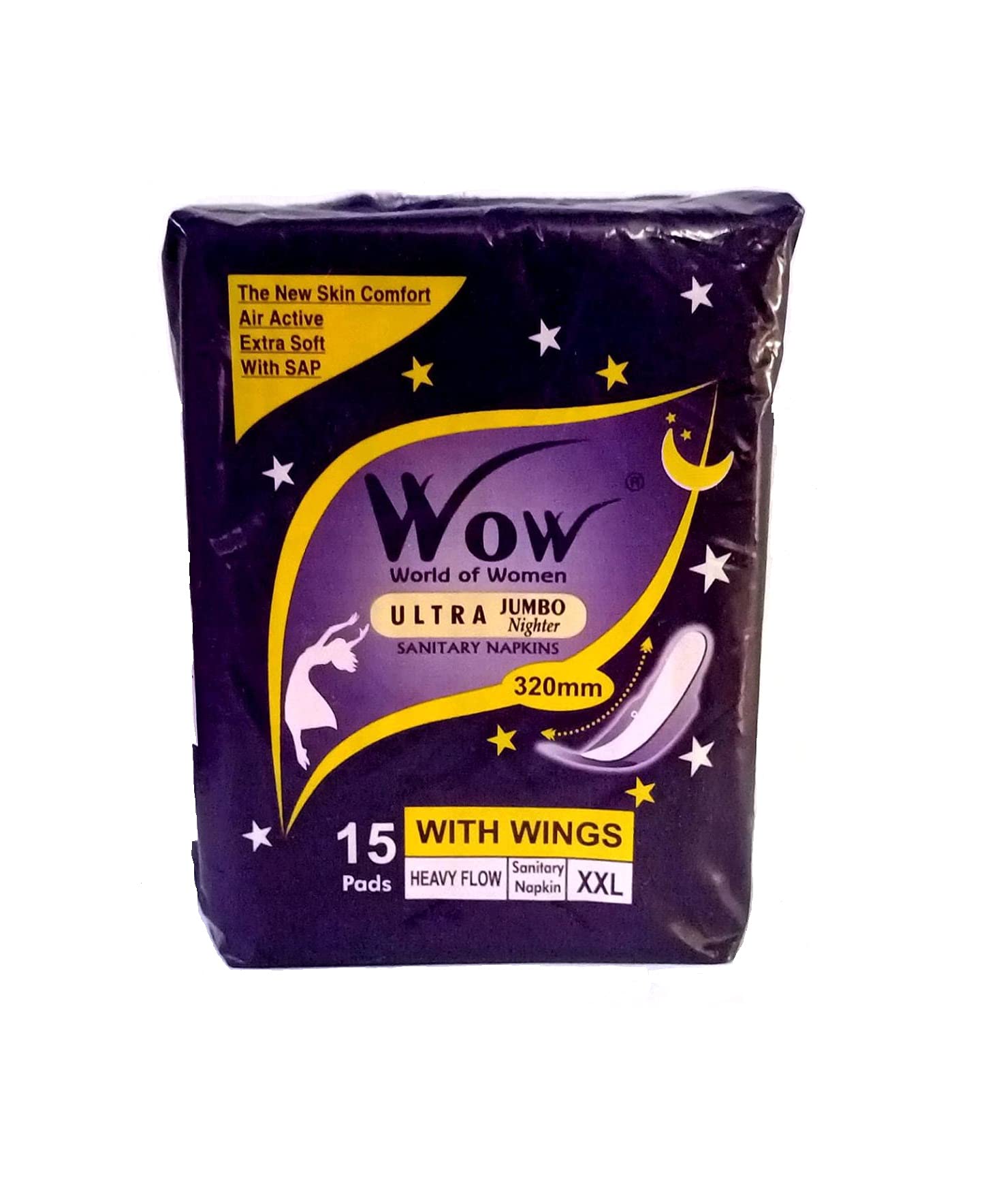 WOW Ultra Jumbo Nighter 320MM Extra Soft and Comfort Day Night XXL Sanitary Pads/Napkins for Women Ultra thin Dry Coverage Organic and rash Free Disposable Pads- Ultra Premium Ultra Soft (Pack of 15 Pads) (B09HRVDFGM) Amazon Price History, Amazon Price Tracker