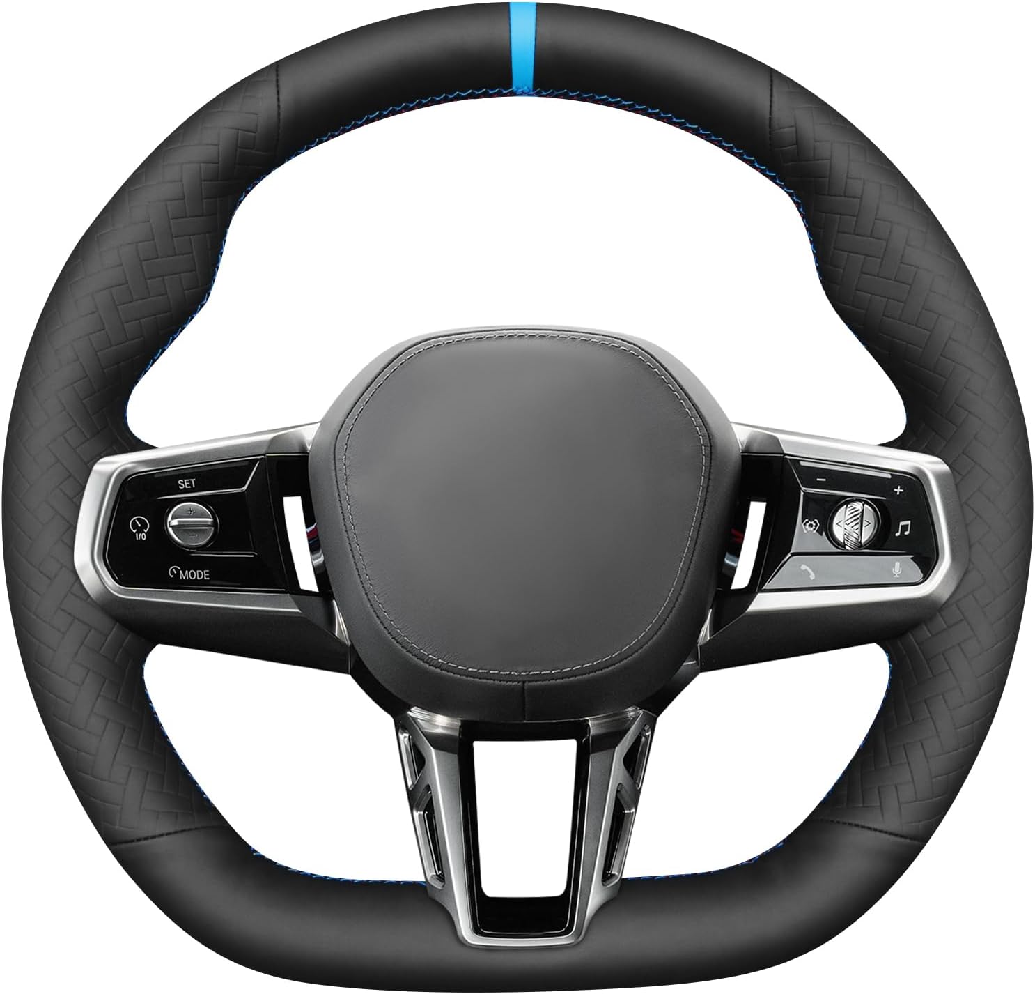 MEWANT DIY Black Solid Embossed Faux Leather Steering Wheel Cover for BMW 5 Series G60 2024 7 Series G70 2024 i5 G60