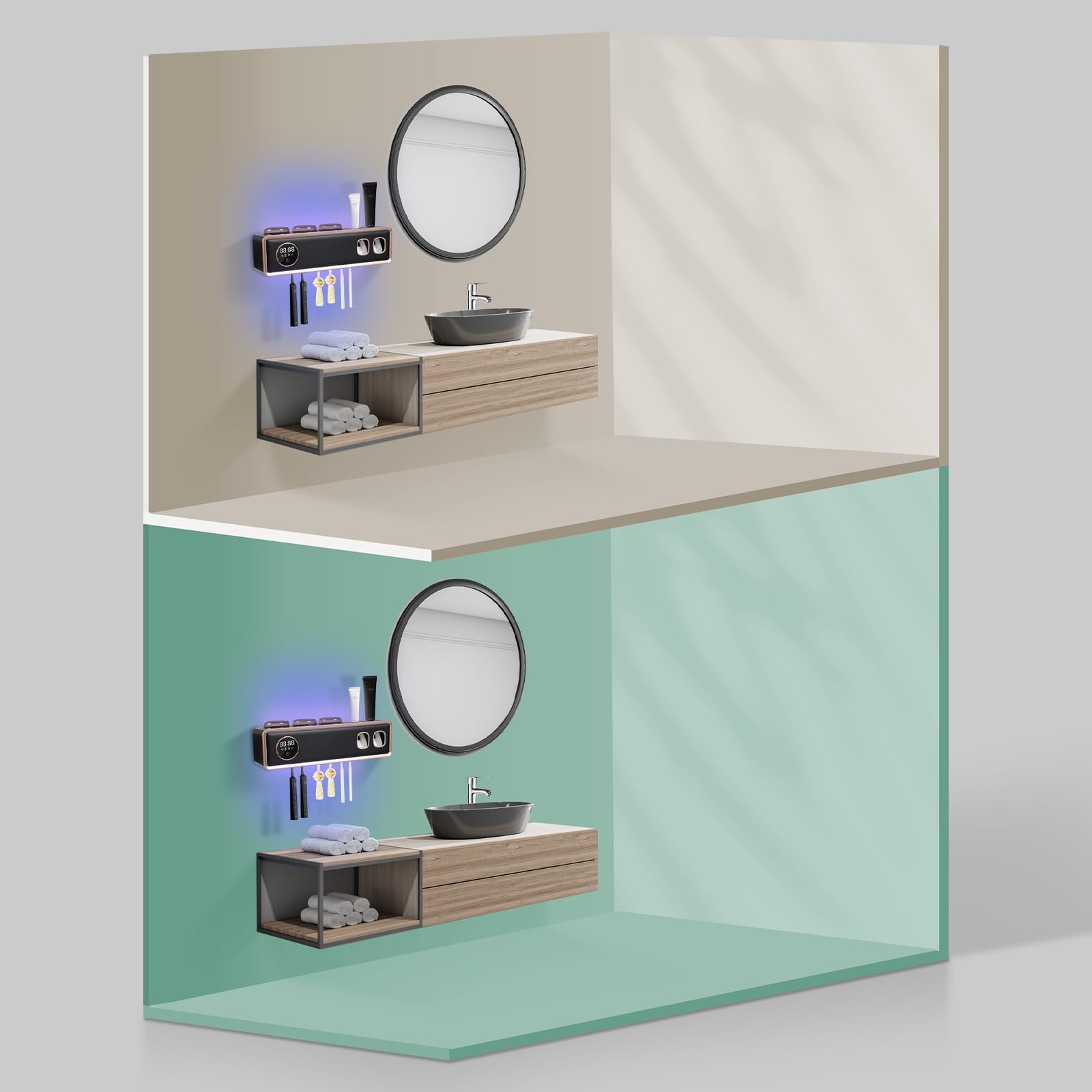 Cepillo de dientes desinfectante UV, soporte para cepillo de dientes con indicador LED, montaje en pared, dispensador de pasta de dientes, recargable por USB, 30 días con una sola carga (negro)