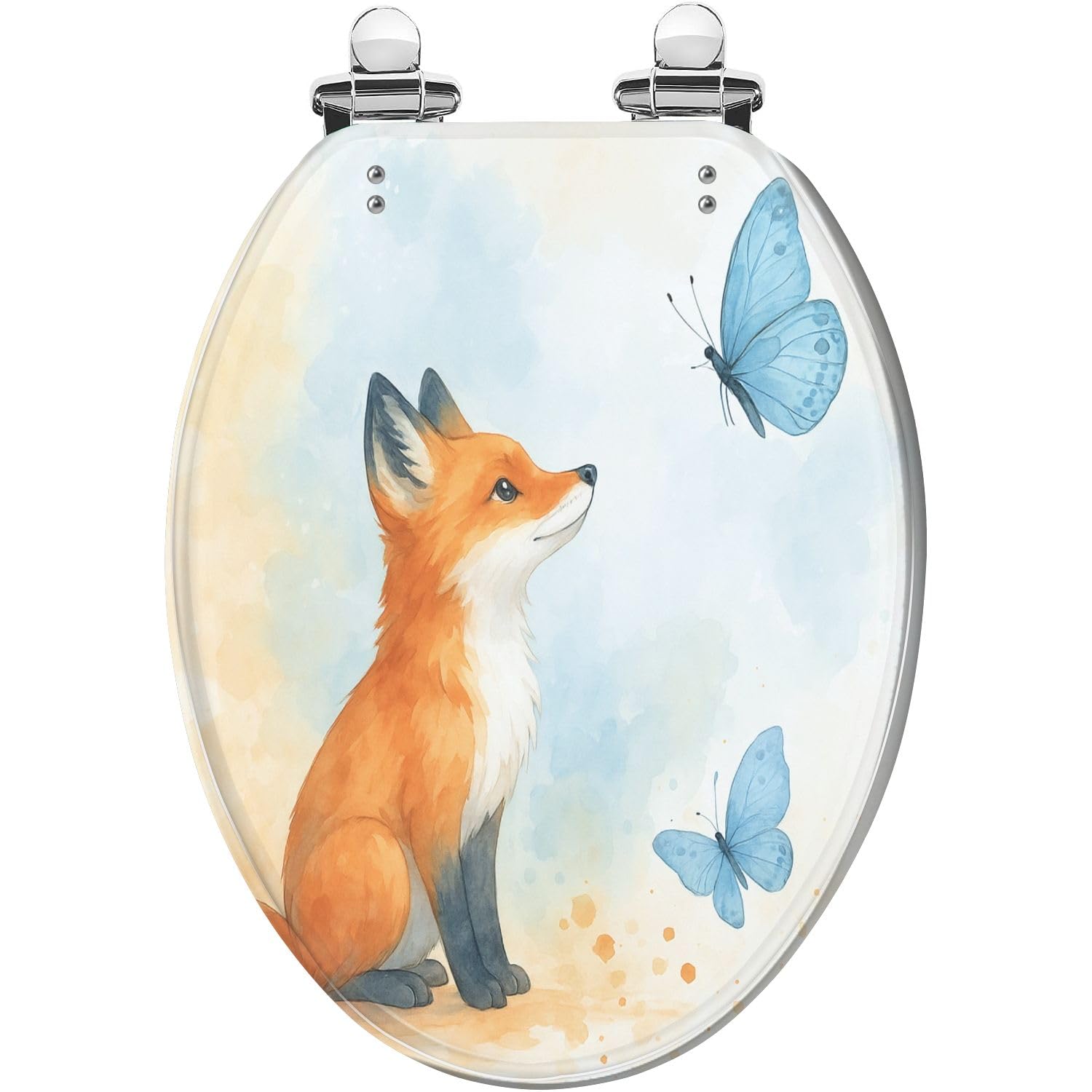 Elongated Toilet seat, Wooden Design, Butterfly Resin Easy Install Quick Release, Adjustable, Lightweight, Durable, Portable, User-Friendly, Compact