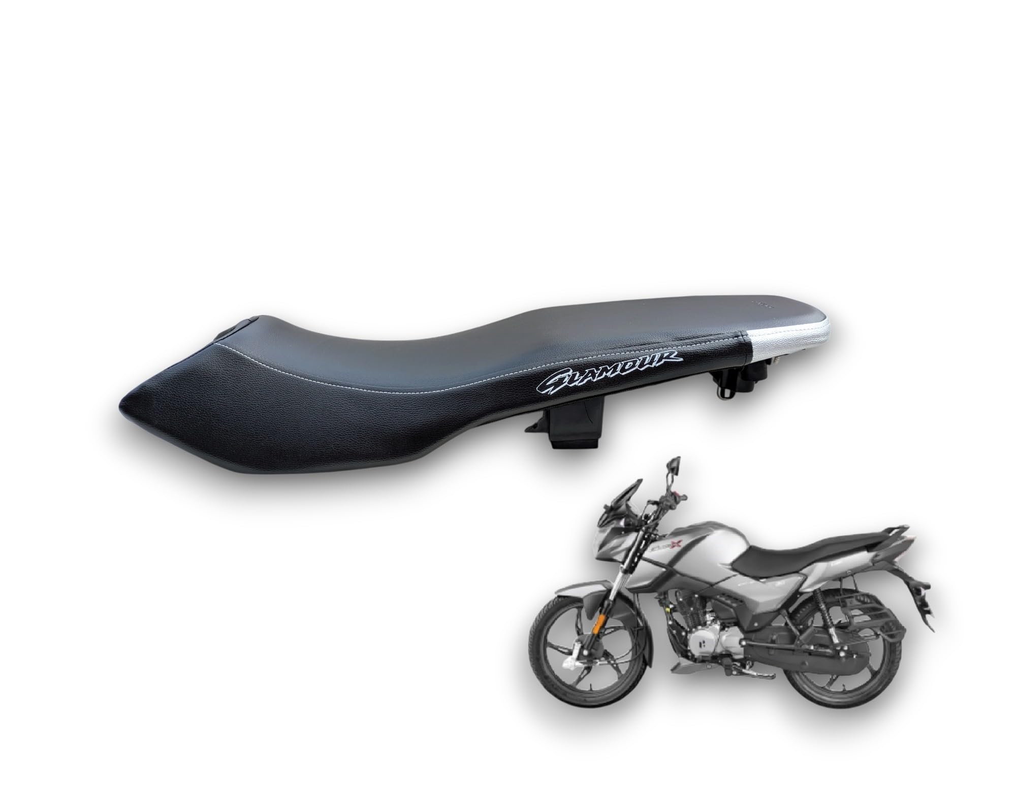 Hero Glamour 'X'125 Bike SEAT Cover,PU Leather,SILVERBLACK Colour,Water Proof,Rope and Elastic provided for Quick and Easy Installation.with 6 mm Rubber Foam-image-49