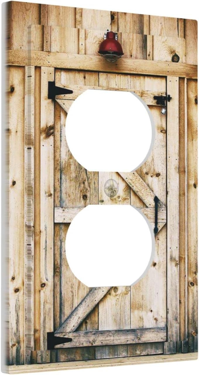 Rustic Barn Door 1 Gang Outlet Covers Duplex Receptacle Wall Plate Decorative Electrical Faceplate Lightswitches Vintage Plank for Farmhouse Kitchen Country Chalet Decora