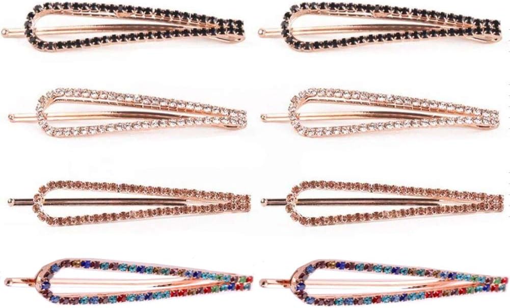 Bobby Hair Pins, Rhinestone Hair Barrettes Sparkly, Shiny, Brilliant Cut Diamond Shaped, Pretty Rhinestone Bobby Pins Hair Clips for Women Girls(8 pack)