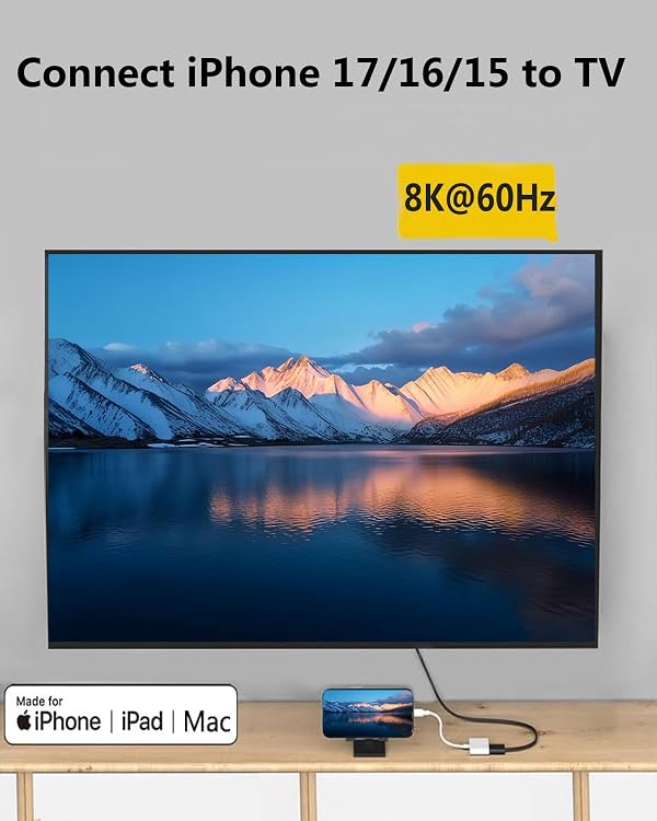 Apple MFi Certified USB C to HDMI 8K@60Hz Digital AV Adapter for iPhone 17/16/15, Type-C to HDMI Converter with 100W PD for MacBook Pro/Air iPad Pro Samsung Pixel to TV Projector Monitor by Geobom - Used condition - Image 5