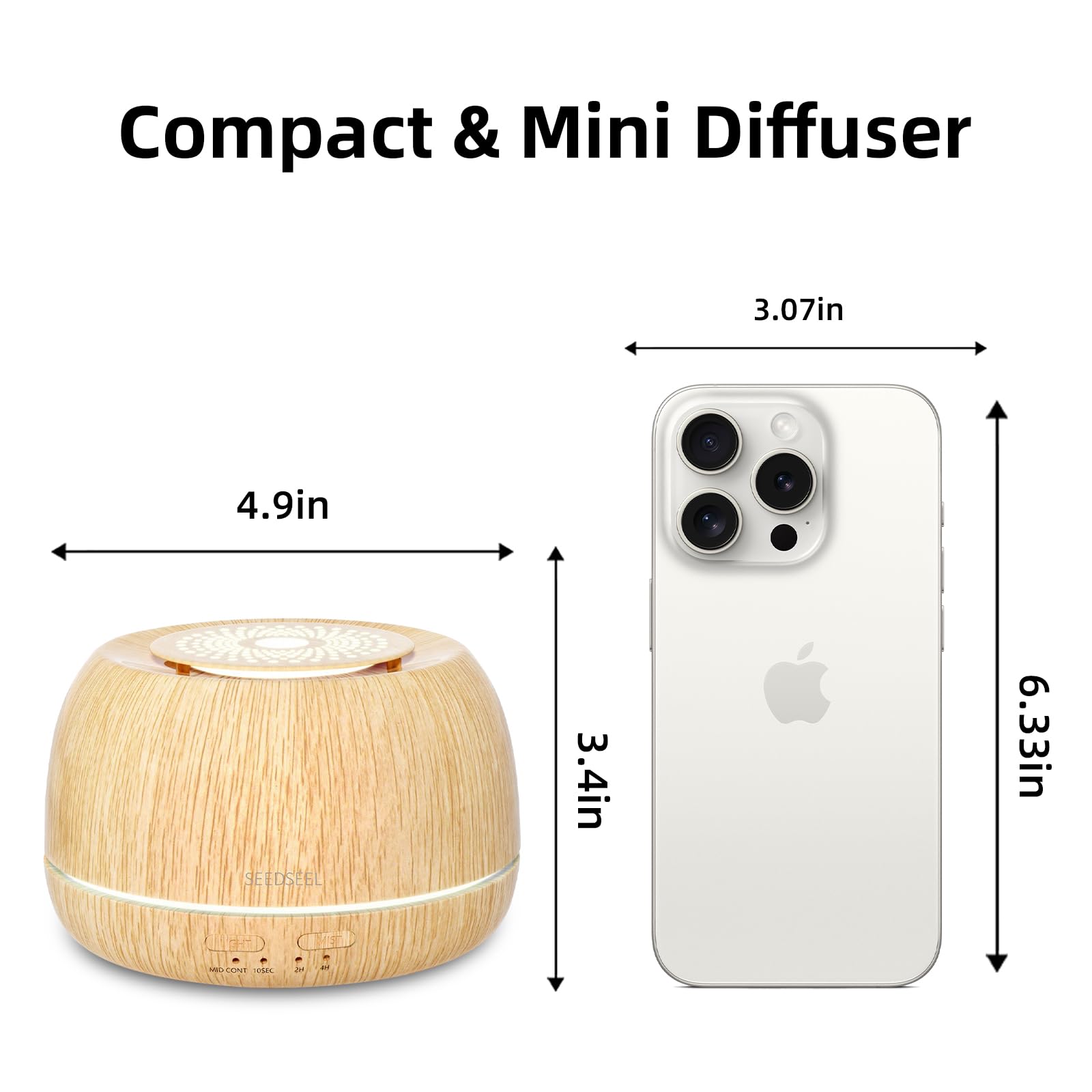 SEEDSEEL Diffusore di oli essenziali da 300 ml, 8 ore di autonomia, diffusore per aromaterapia con telecomando, LED a 7 colori per la casa