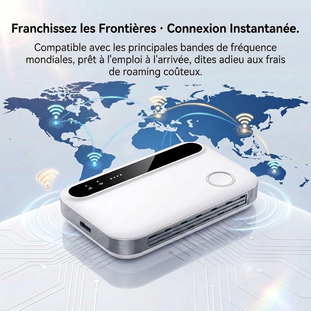 Routeur 5G Portable WiFi 6 avec Slot SIM Déverrouillé – Modem 5G Carte SIM, Internet Mobile Haut Débit 5G/4G+, Débit Ultra Rapide 300 Mbps, Jusqu’à 28 Appareils, Idéal pour Voyage & Télétravail