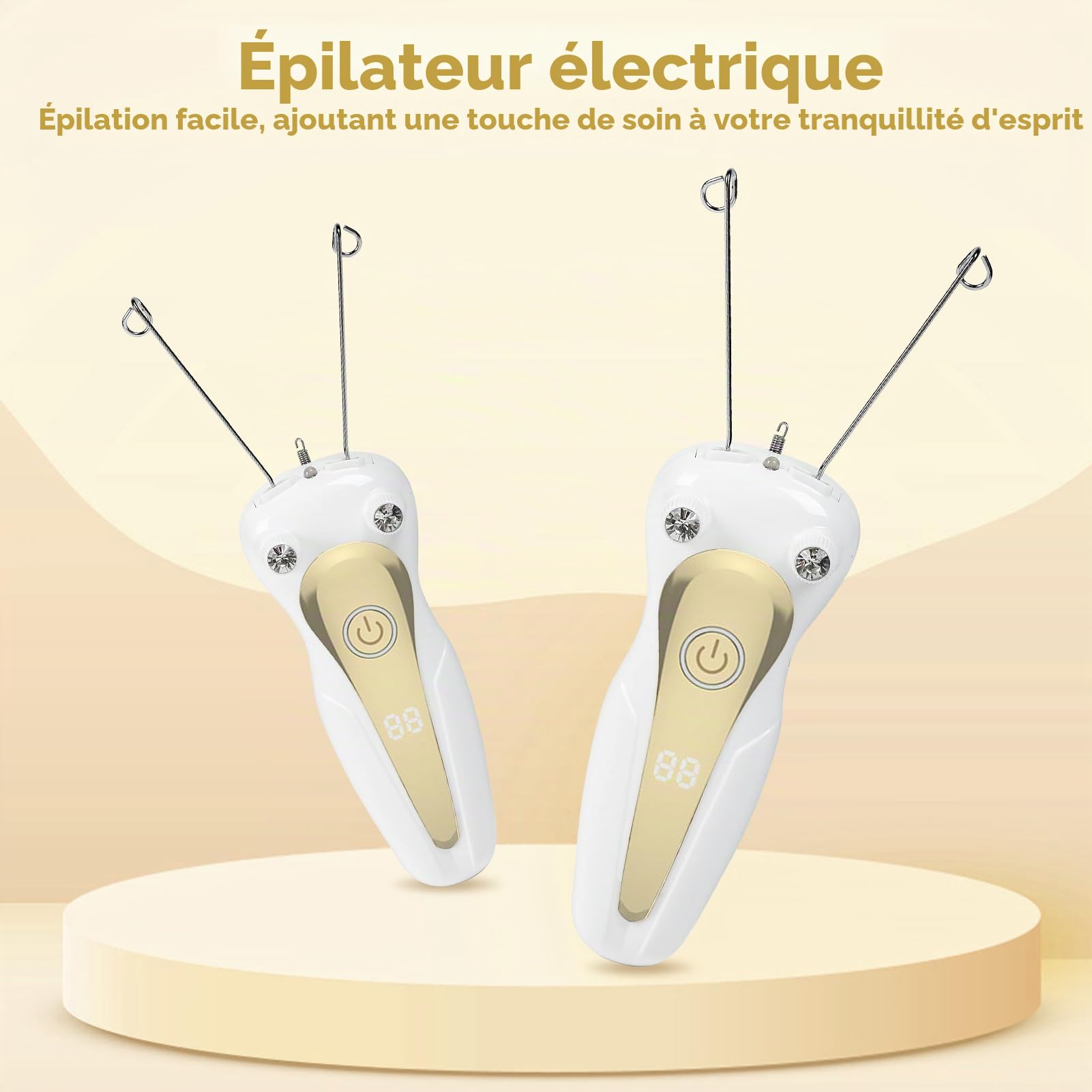 Épilateur électrique pour femme Épilateur à fil de coton pour le visage Épilateur électrique à fil de coton Épilateur facial pour les bras et les jambes Doré.