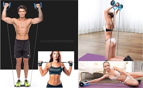 Miniatura 2 de Rueda de rodillo abdominal para hombre con banda de resistencia para mujer, entrenadores abdominales flexibles, rodillos dobles, gimnasio en casa,