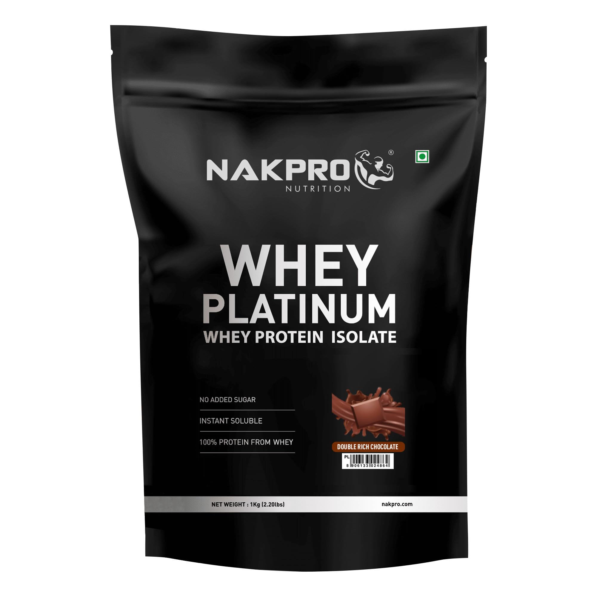 NAKPROPlatinum Whey Protein Isolate 1kg Double Rich Chocolate | 28g Protein, 6.4g BCAA | Trustified Certified 100% Authentic Supplement Powder & No Adulteration | Low Carbs, Fast Absorbing Whey Prot