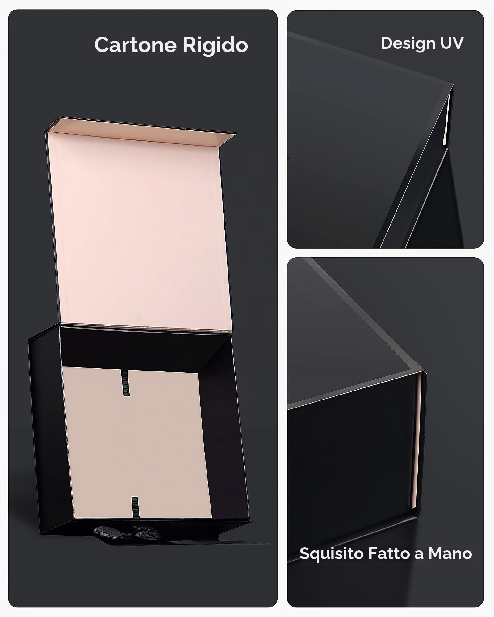 JiaWei Scatola Regalo 45 x 37 x 18 cm XXL, Gift Box con coperchio Magnetico e fiocco, Adatto per matrimonio, compleanno, Gift Greeting Cards e carta regalo - Nero