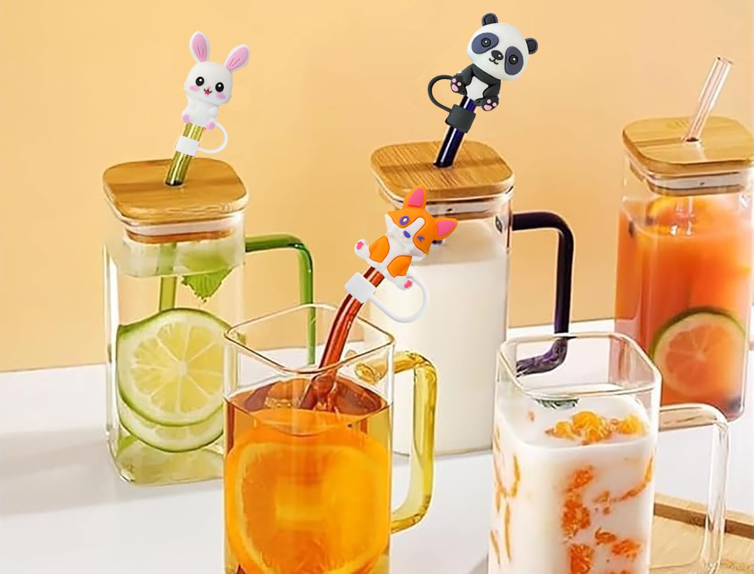 BTYHAOS Silicone Straw Caps for 10mm Tumblers | Reusable Dust-Proof Straw Toppers Compatible with Stanley 30oz & 40oz Tumblers (Purple Flower 3pc): Beige