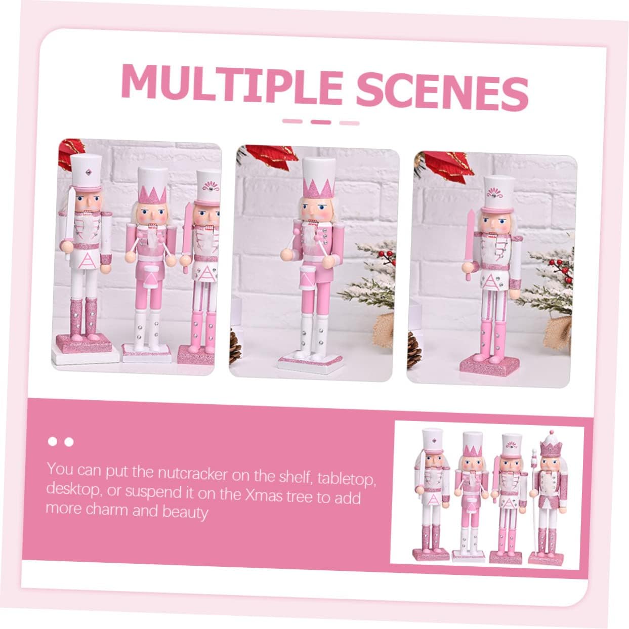 Wakauto 4pcs Wooden Nutcracker Decorations Hand Painted Christmas Nutcracker Figures with Movable Mouths for Festive Tabletop and Holiday Desktop Display Xmas Ornaments for Gift Giving