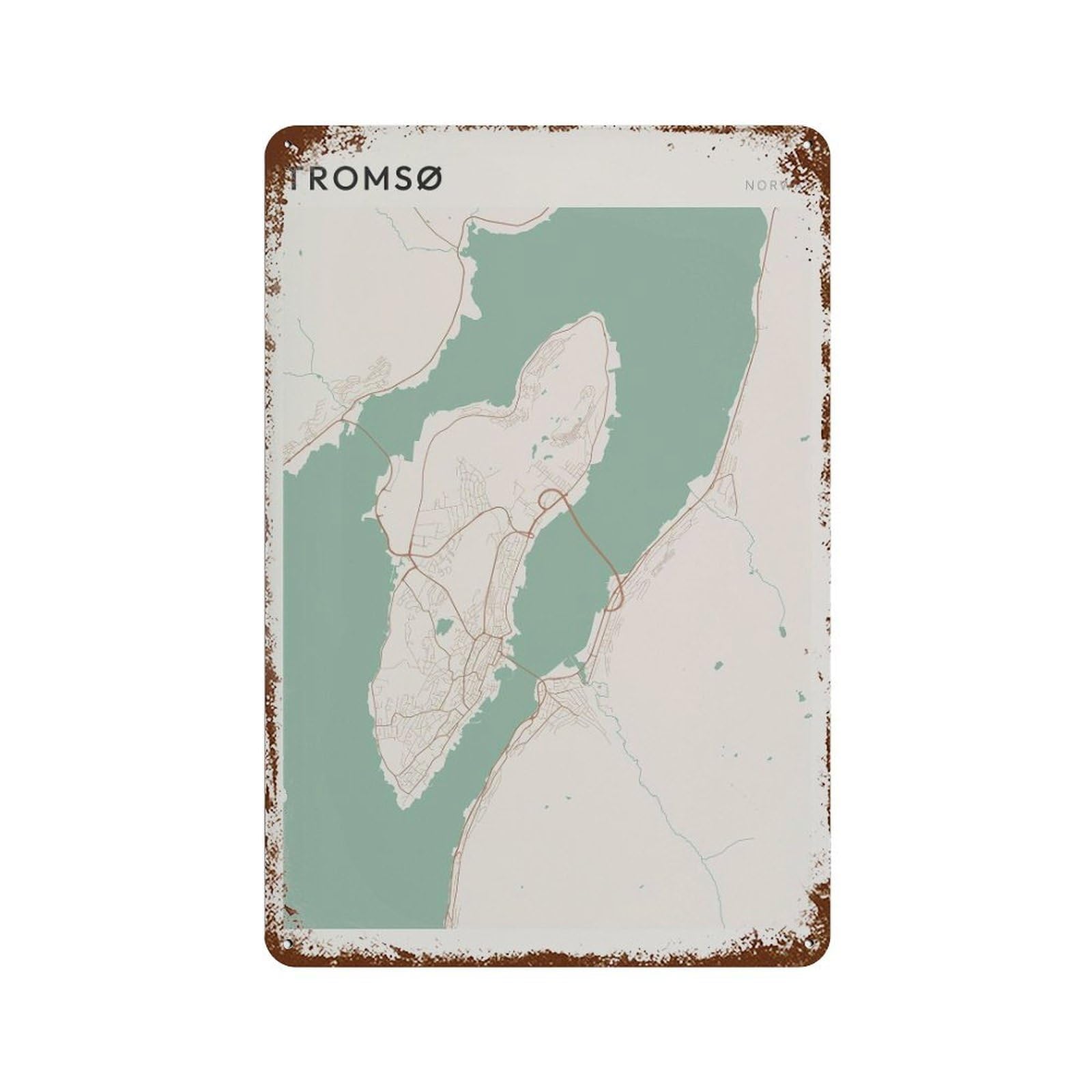 xiaoxiaoshen Tromso Map Norway Travel Gift Scandi Wall Decor Art Metal Tin Poster Modern Home Decor Art Home Bar Shop Decorations Vintage Sign 30x20cm