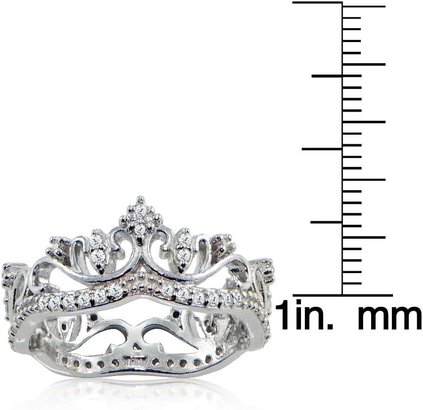 Hoops & Loops Sterling Silver Cubic Zirconia Princess Crown Band Ring - Image 2