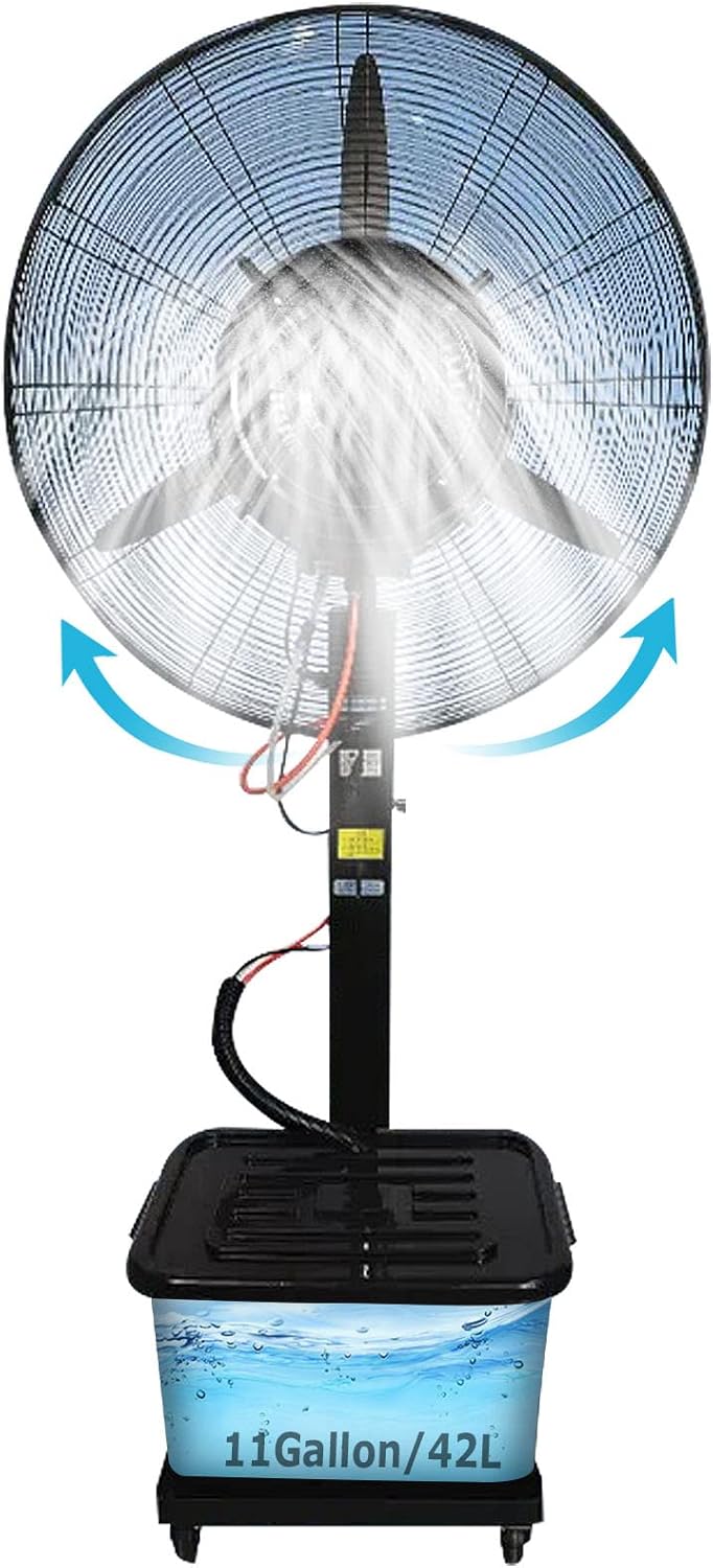 Standing Fan with Mist, 90° Oscillating Misting Fan, 3 Speed Setting, 11 Gallon Large Capacity Tank, Outdoor Industrial Pedestal Fan Misters