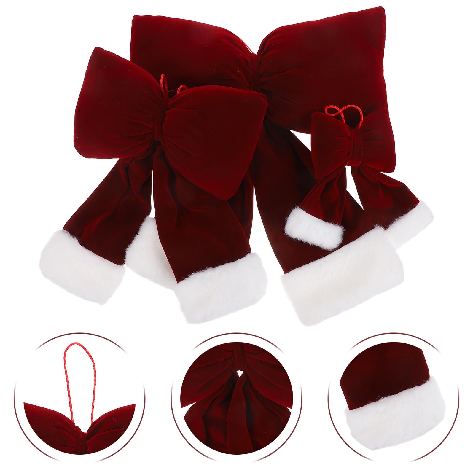 LABRIMP 3 Piezas Lazos Navideños de Franela Rojo Oscuro Adornos Colgantes para Árbol y Guirnalda Suaves y Portátiles para Decoración Festiva Interiores y Exteriores
