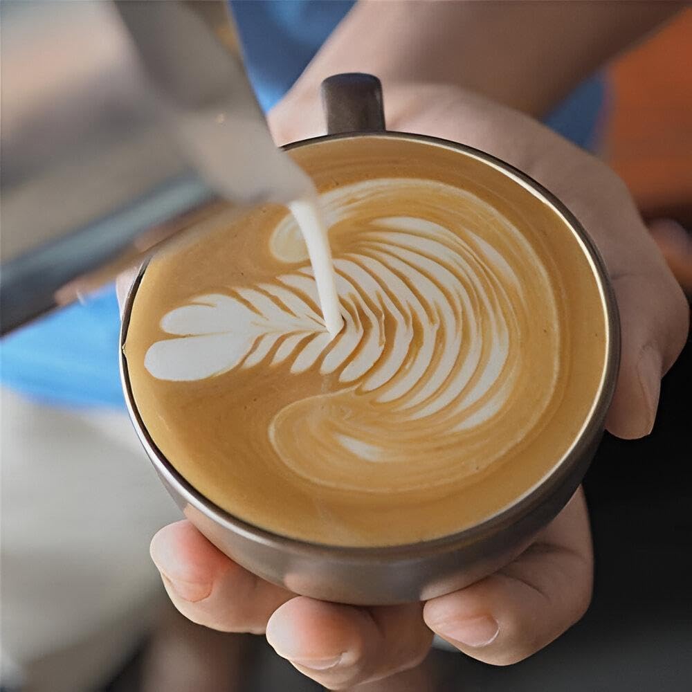 MallArt® Paslanmaz Çelik Sütlük - Barista Süt Isıtıcı & Köpürtücü | Latte Art Pitcher | Küçük & Büyük Boy Seçenekli, Ocak Üstü Çelik Süt Potu (350 ml)