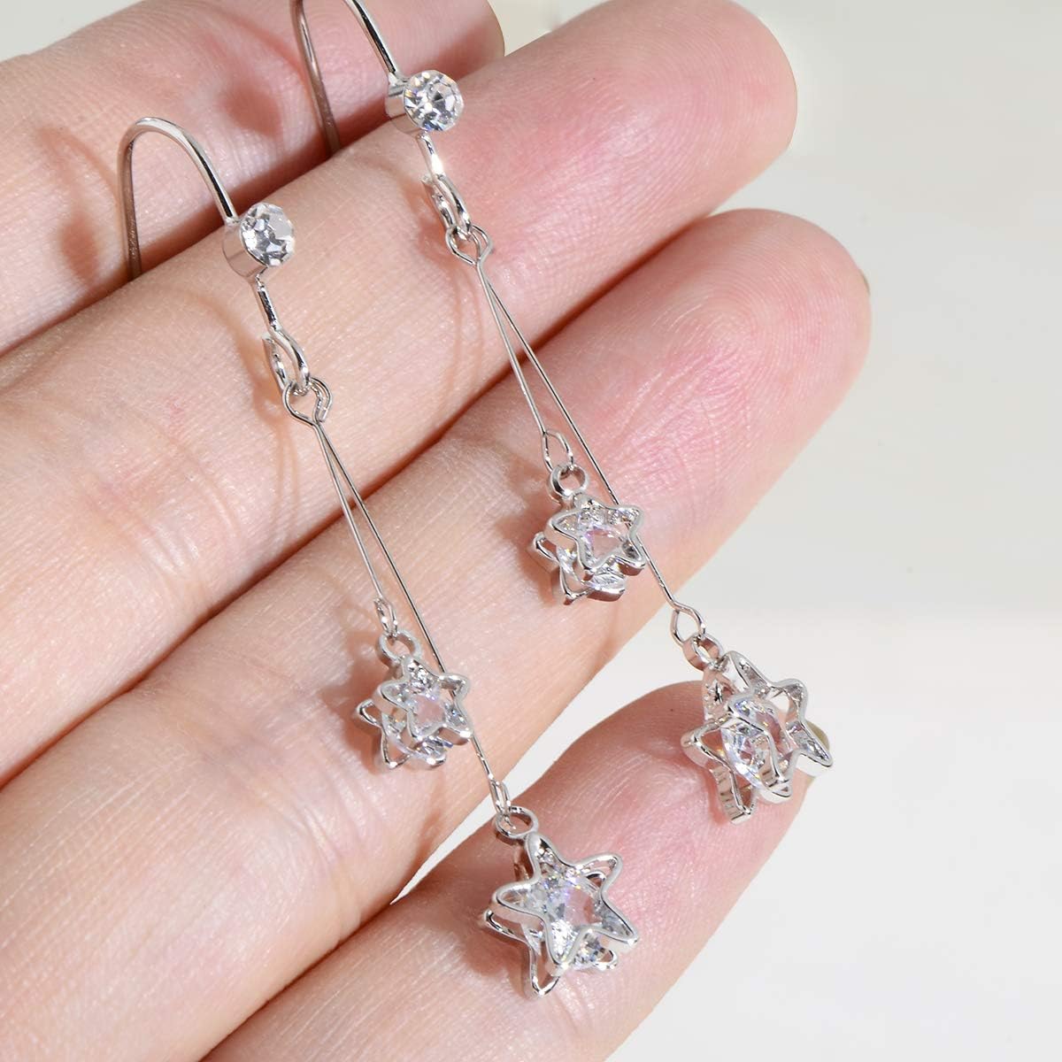 Cubic Zirconia CZ Drop Earrings Women's Long Wedding Bridal Crystal Rhinestone Zircon Linear Dangle Earrings for Women Girls Bride Bridesmaids Party Prom Fashion Jewelry - Image 2