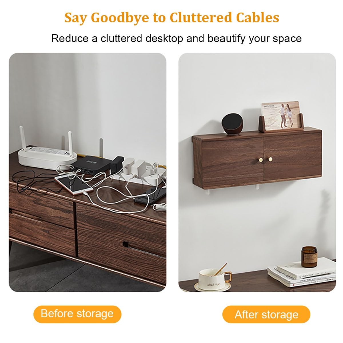 Étagère en bois pour routeur WiFi - Boîte de rangement murale élégante pour la maison et le bureau