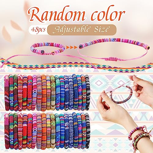 Ecally 48 Pcs Friendship Bracelet Bulk for Women Surfer Boho Braided Bracelet Woven Wrap Hippie Adjustable Anklet String Jewelry for gifts Ocean Beach Summer Accessories2
