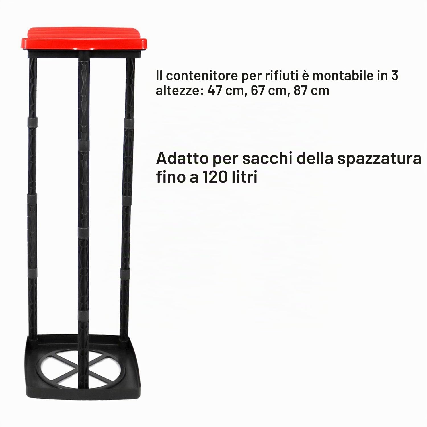 com-four® 2xporta rifiuti con coperchio in blu e in rosso, porta sacchi della spazzatura aggiustabili in 3 altezze (Coperchio - blu + rosso)