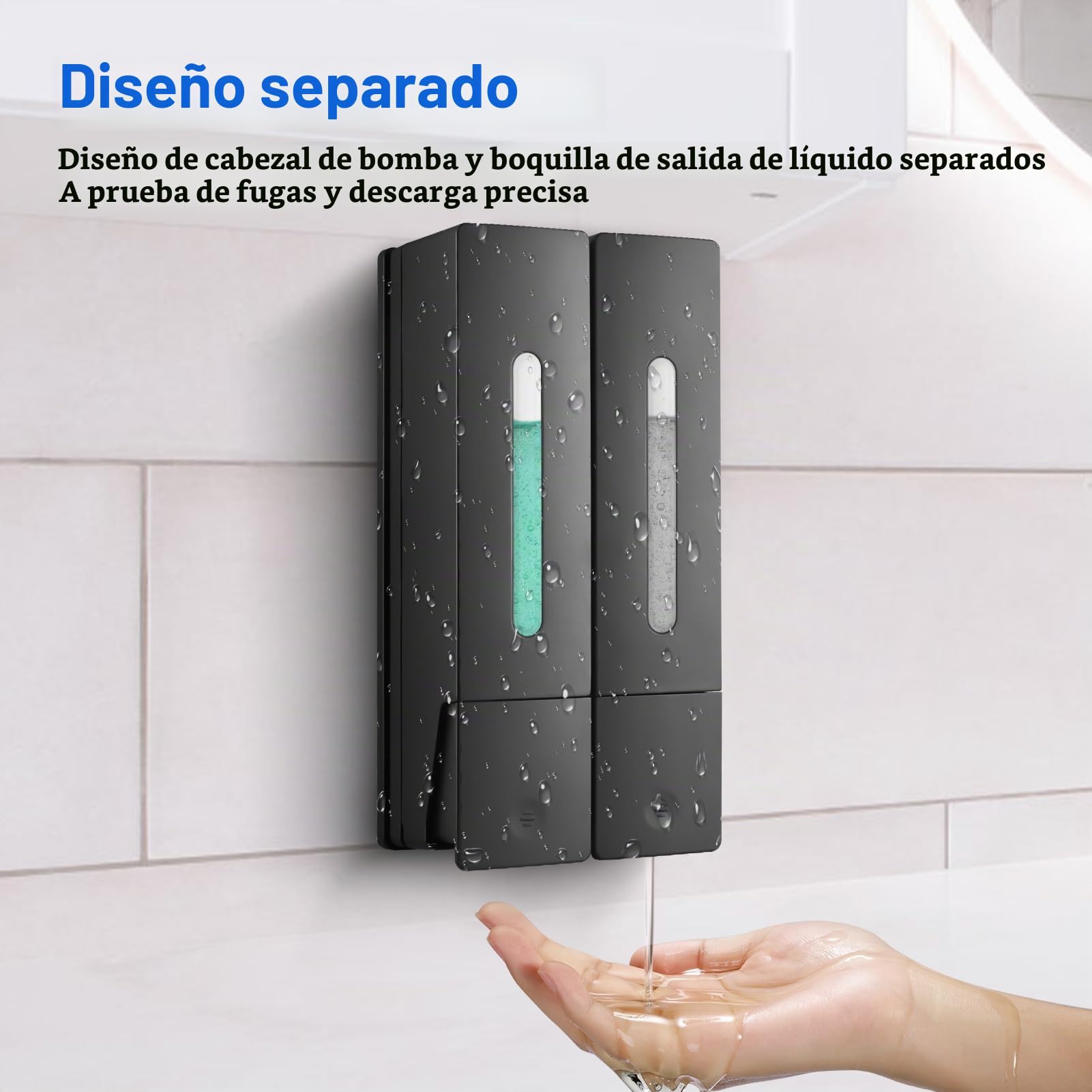Decdeal Dispensador de jabón de Manos de 400 ml x 2, Seguro, ABS, sin Perforaciones, dispensador de jabón para Montaje en Pared con Ventana Transparente, Salida de líquido separada, diseño de Bloqueo