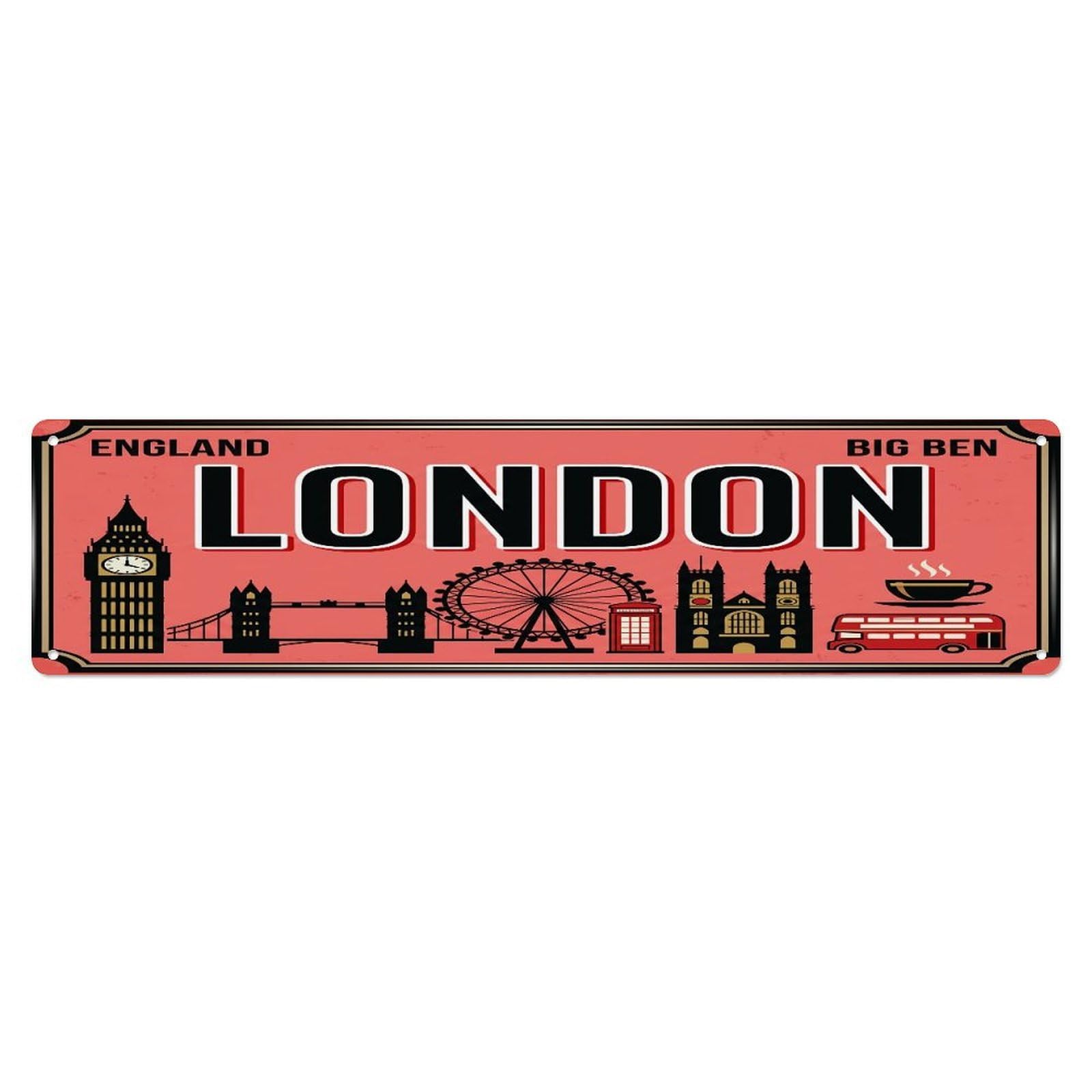Metal Tin Sign Vintage Travel London England Big Ben Telephone