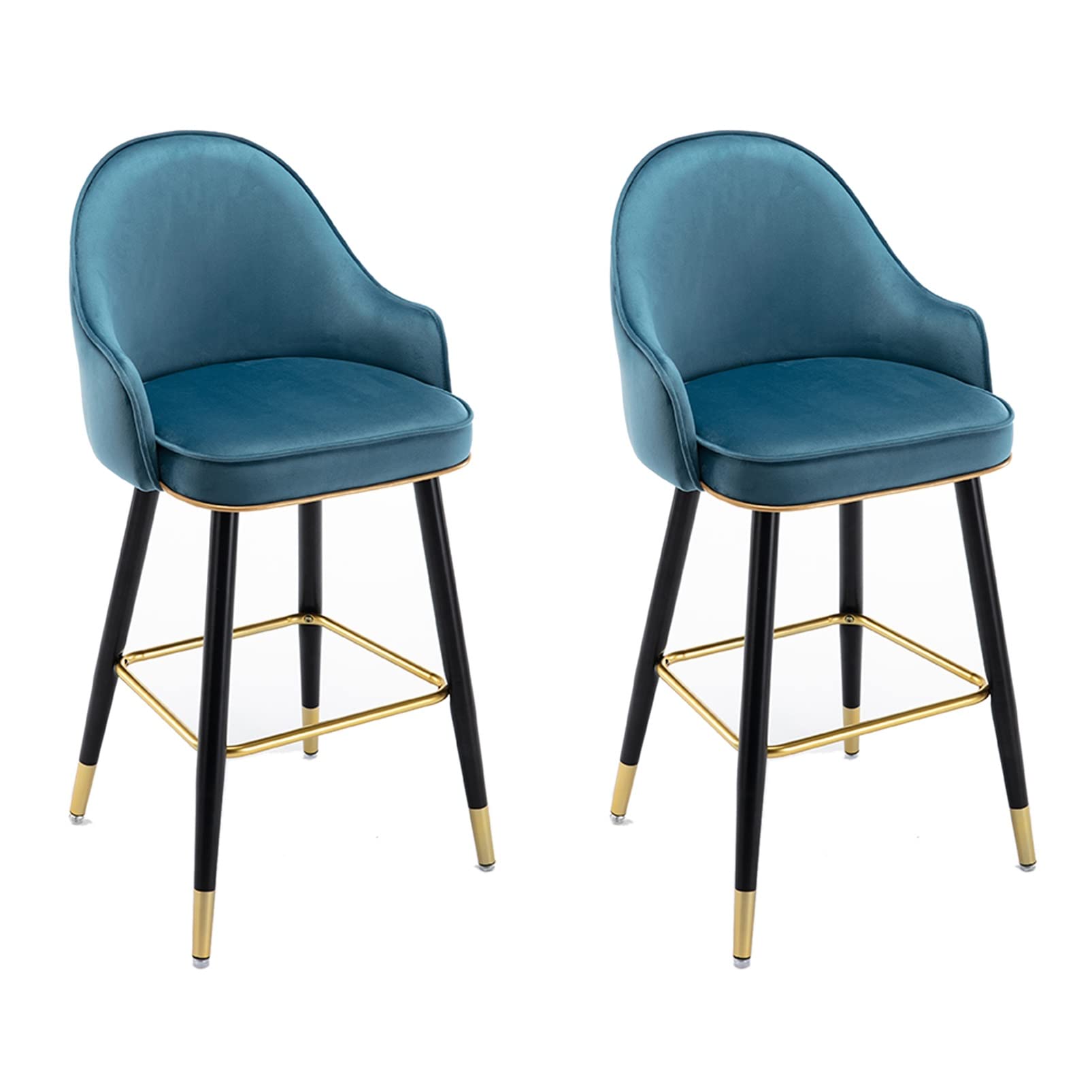 AYCDL Bar Stools Set of 2 Modern Velvet Barstools with Back and Footrest, Upholstered Counter Height Bar Chairs for Kitchen Counter Island,Blue-65cm