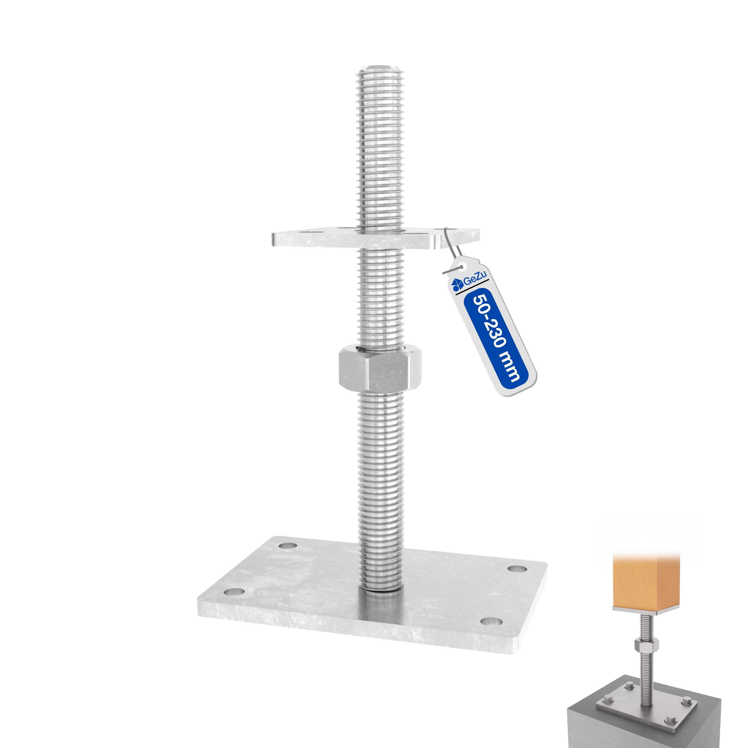 GeZu Impex Adjustable Post Support 70 x 70 mm Electroplated Set of 4 height adjust holder elevated base — view 124