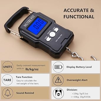 NUTRI FIT Luggage Scale Digital Suitcase Weighing Fish Portable for Travel