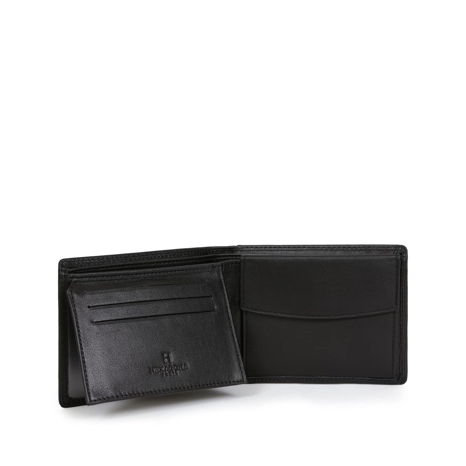 Hexagona - Portefeuille Italien 2 Volets Stop RFID - Compatible Cartes de crédit et CNI - pour Homme - Collection Sensation - Noir - en Cuir