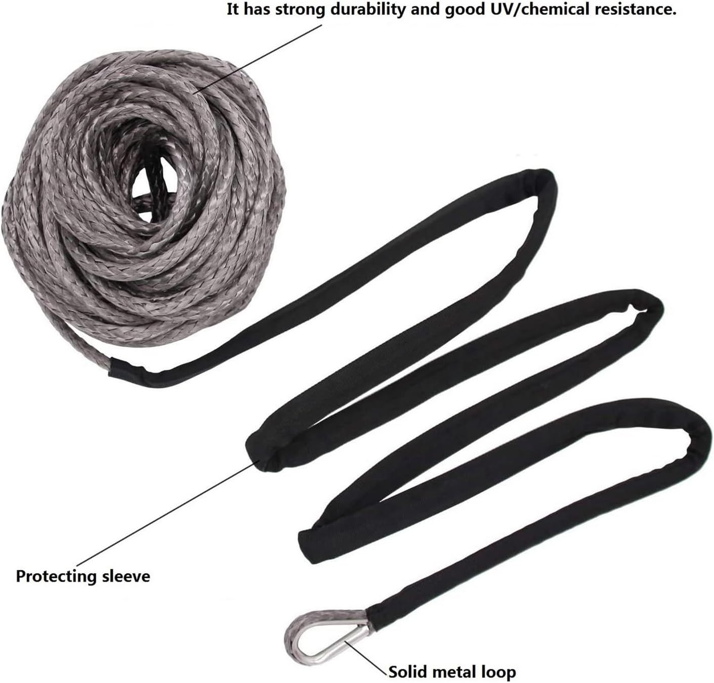 Synthetic Winch Rope, 15m Winch Cable Cable Towing Car Tow Strap Trailer Rope with Hook for ATV Off Road Accessories 7700lbs 3.5T for Off Road Vehicle Truck Boat Winch(Black)