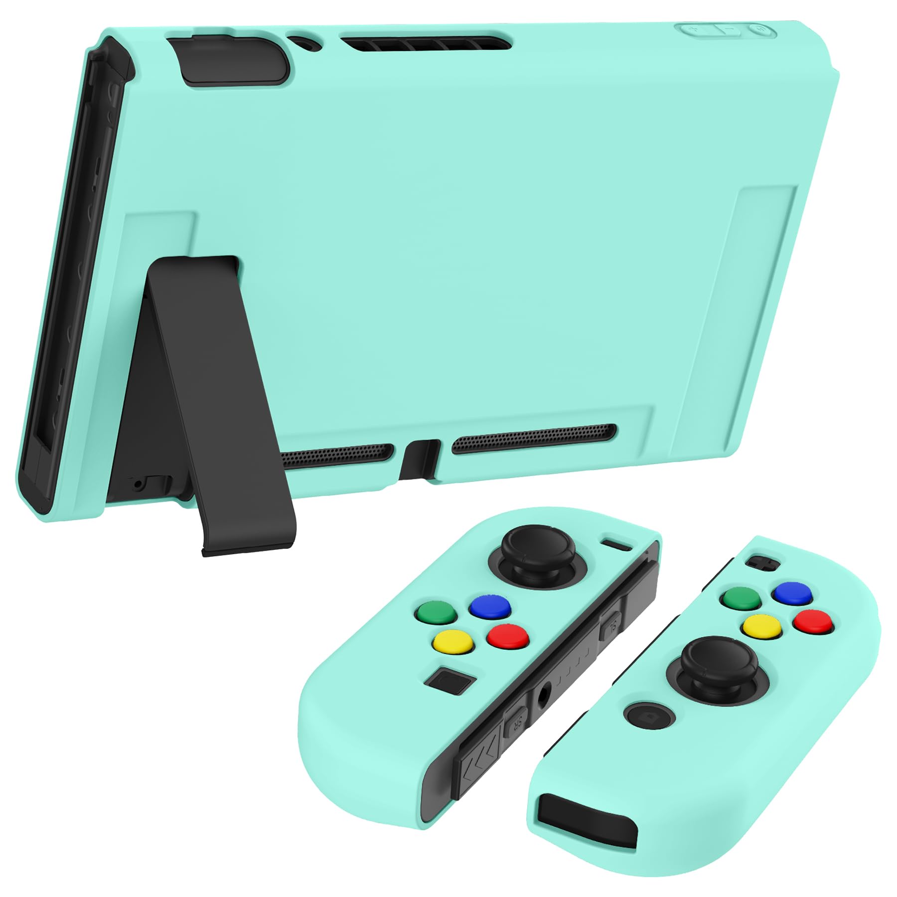 PlayVital Cover Protettiva Custodia per Nintendo Switch Copertura Morbida TPU Case per NS Switch Joycon Console con Copri Tasti ABXY Direzionali Colorati-Verde Nebbioso