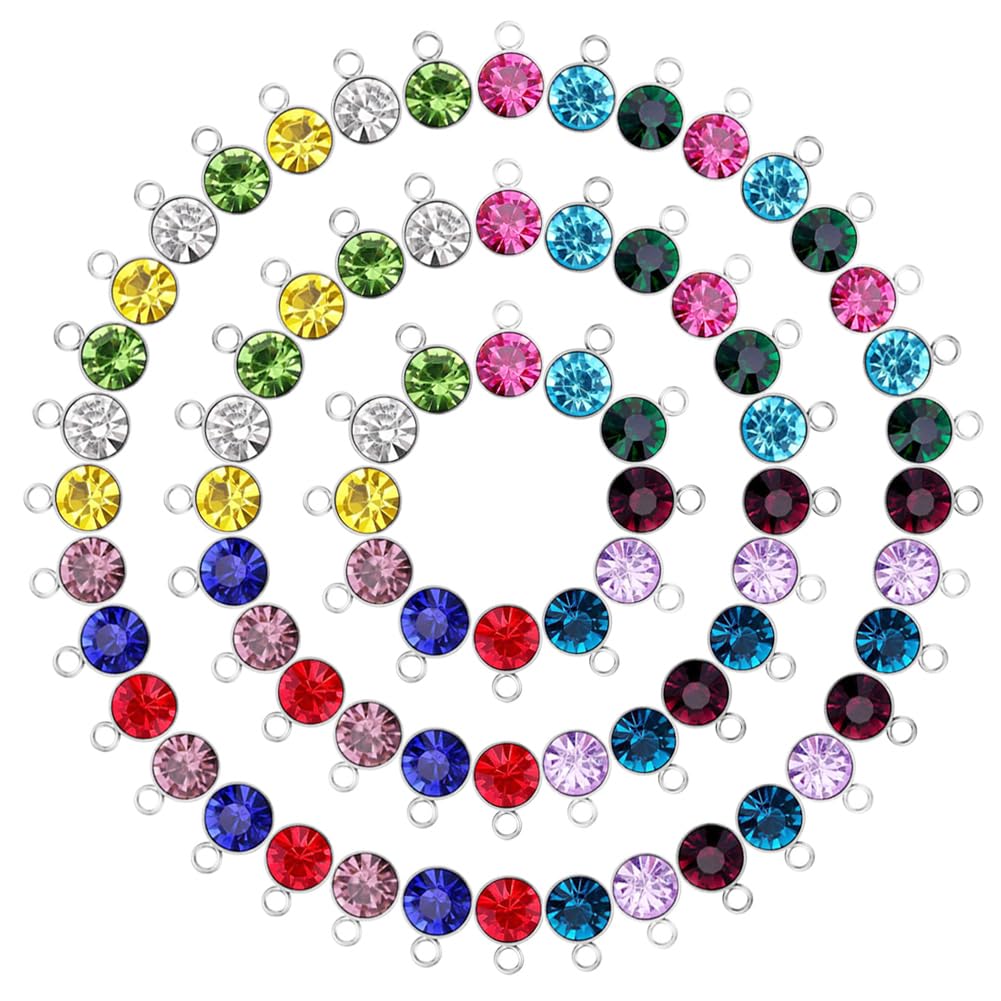 72 Pieces Birthstone Charms DIY Round Beads Pendant with Rings Handmade Crystal Charm for Jewelry Necklace Bracelet Ankle Earring Making Supplies, 7mm, 12 Colors
