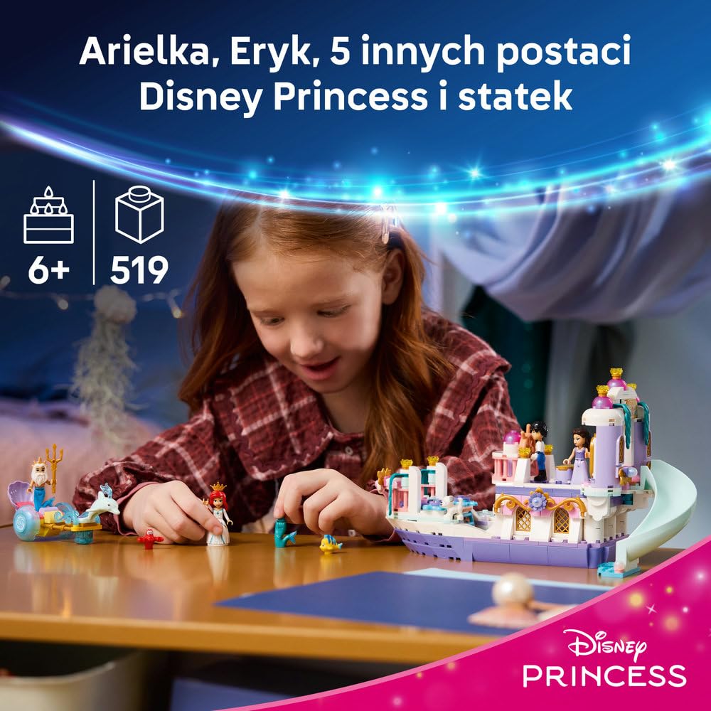 LEGO ǀ Disney Princess Królewska łódź weselna Arielki 43299 | Łódka z filmu Mała Syrenka Disneya, zabawka dla 6-latki, prezent dla dziewczynki i chłopca, klocki dla dzieci, 519 elementów