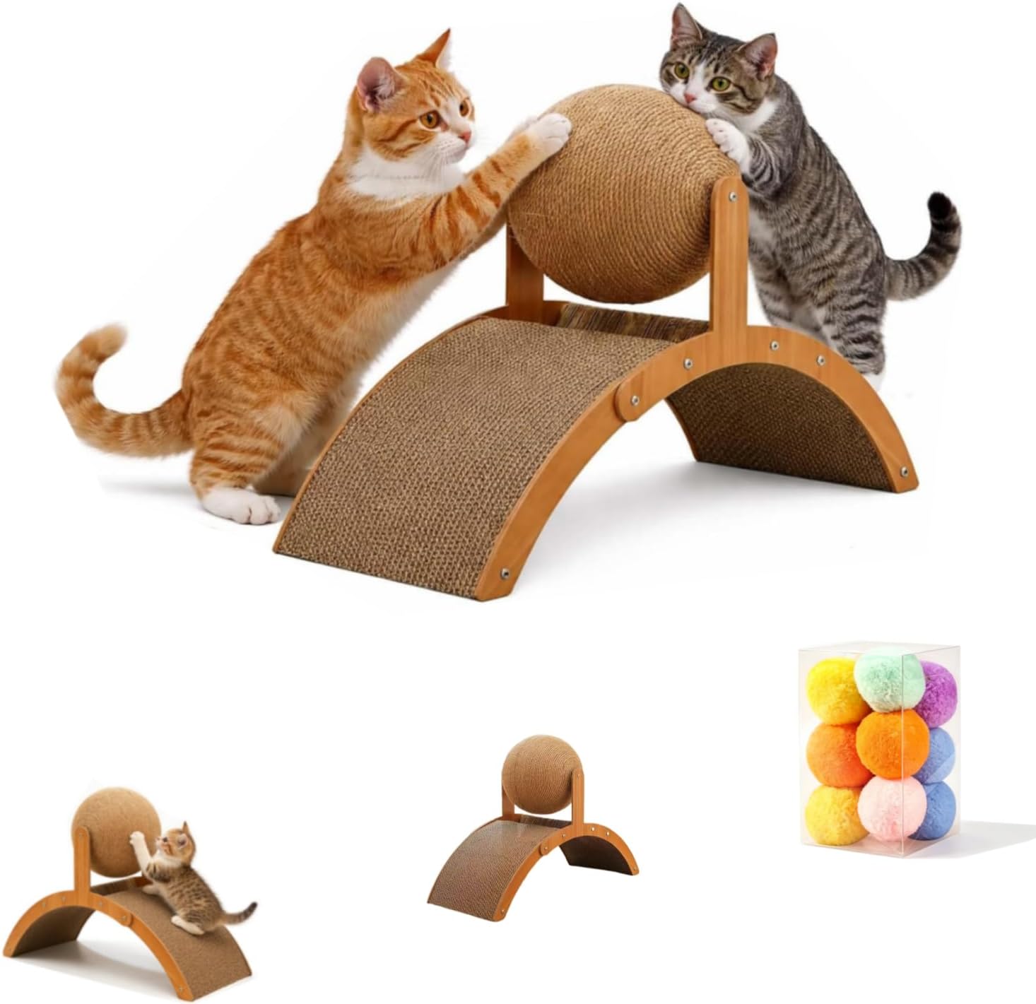Cat Scratching Ball on Stand with 360° Rotating Natural Sisal Ball cat Scratchers for Indoor Cat Kittens Interactive Pet Toys (L)