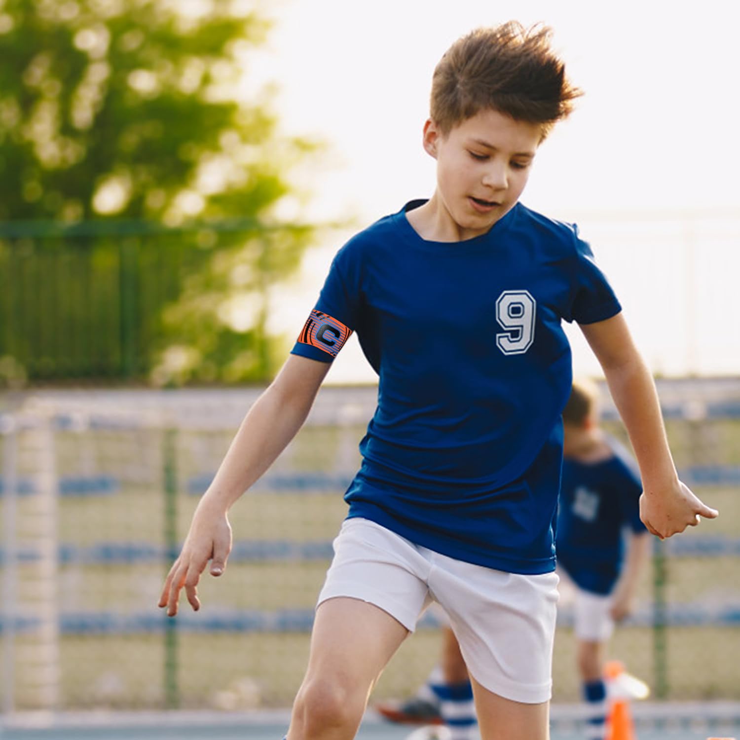 Fascia da braccio sportiva da capitano C, unisex, elastica, regolabile, per giocatori di calcio, per ragazzi e adulti